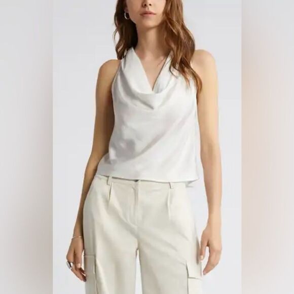Open Edit Nordstrom -Women's Size Medium White Scoop Neck Sleeveless Top Blouse - Picture 1 of 8